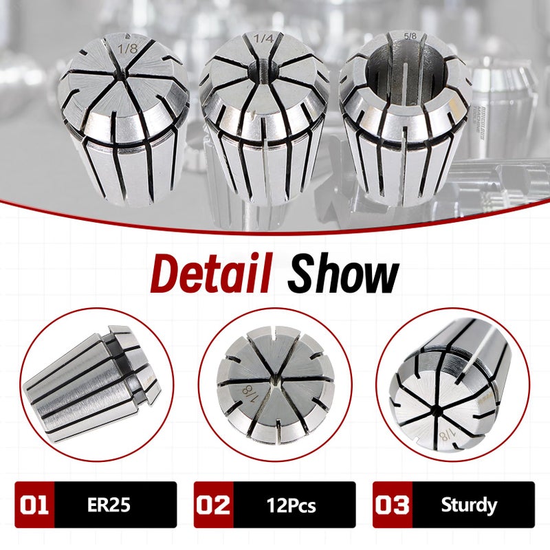 findmall ER25 Spring 12Pcs Collet Set Fit for CNC Milling Lathe Tool Engraving Machine - Image 4